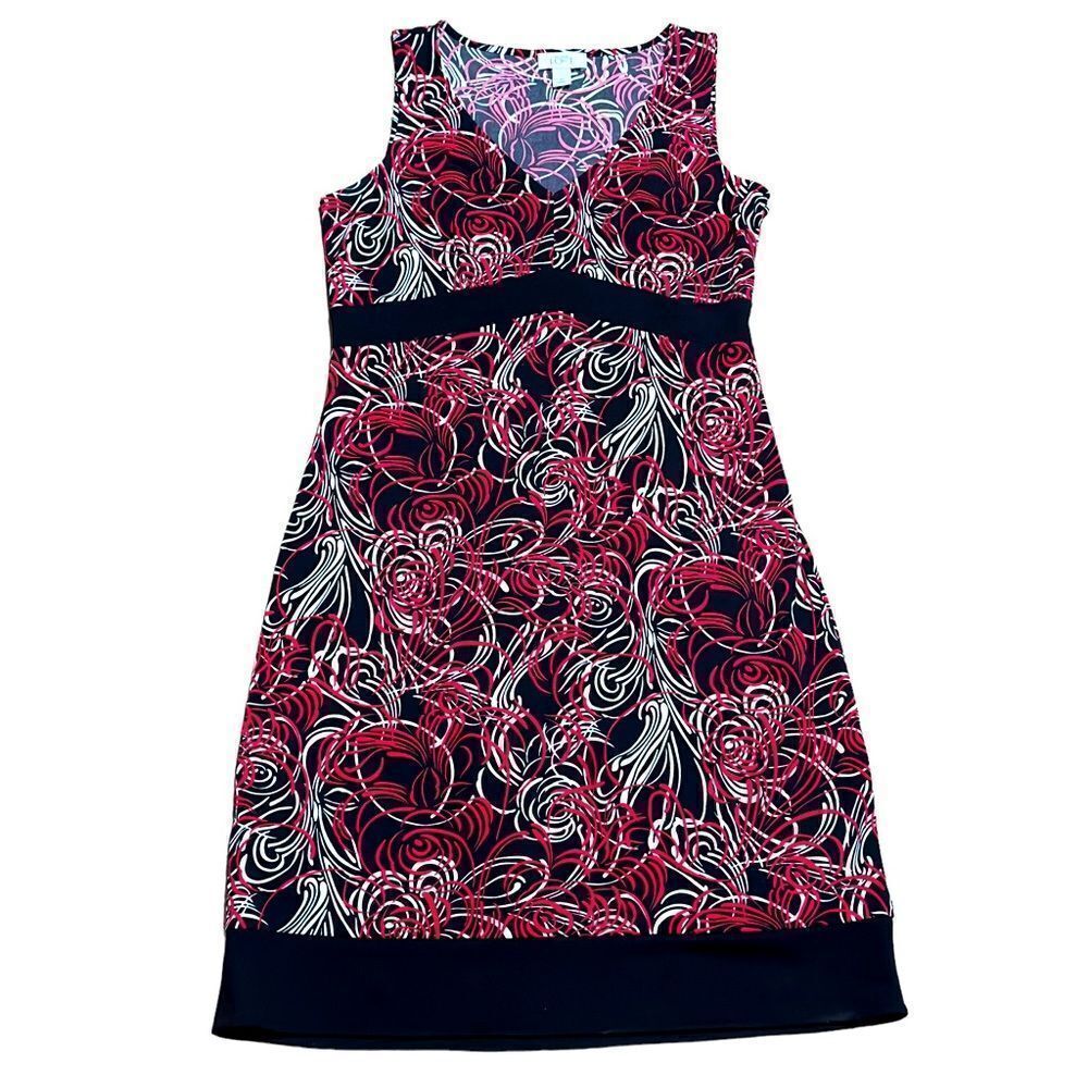 LOFT Red Black White Shift Dress Size 10